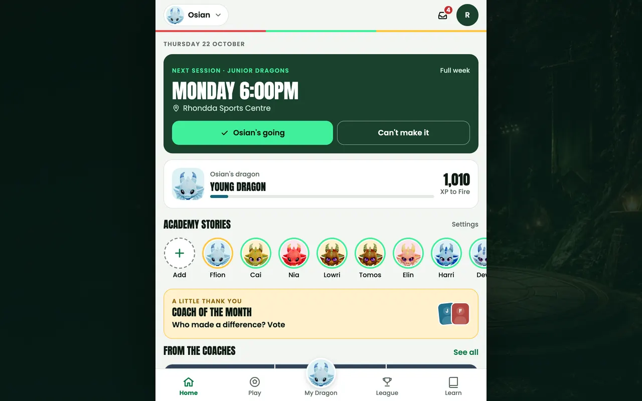 Dragon Players open in a laptop browser, showing the Home screen.