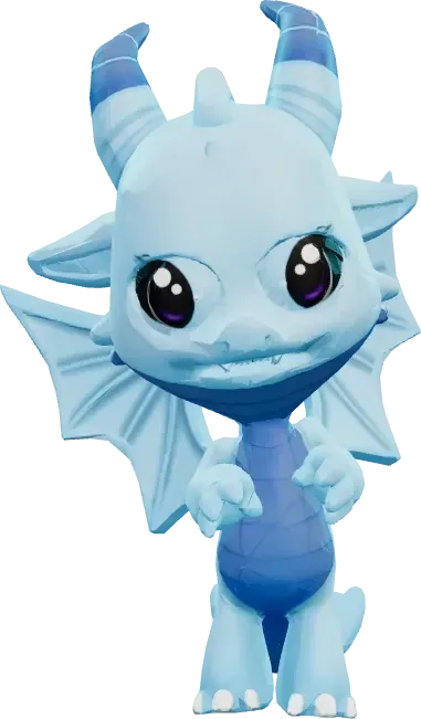 A light blue 3D dragon waving.