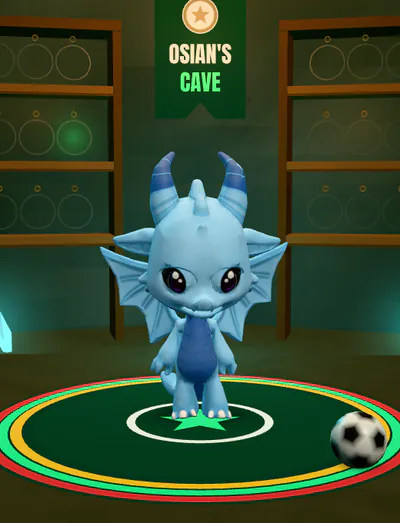 A light blue dragon in its cave, in the Classic colour.