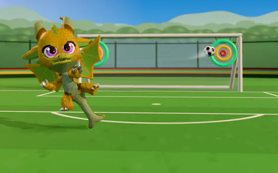 A gold dragon shooting at a target ring in the corner of the goal.