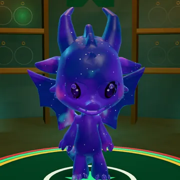 A dragon in the Galaxy skin, deep blue with stars.